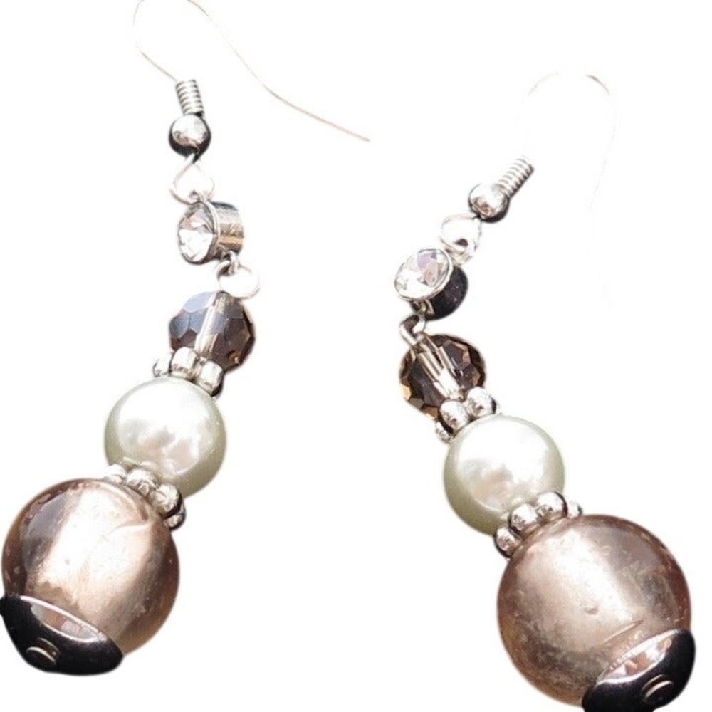 Peach Glass Crystal Pearl Drop Earrings